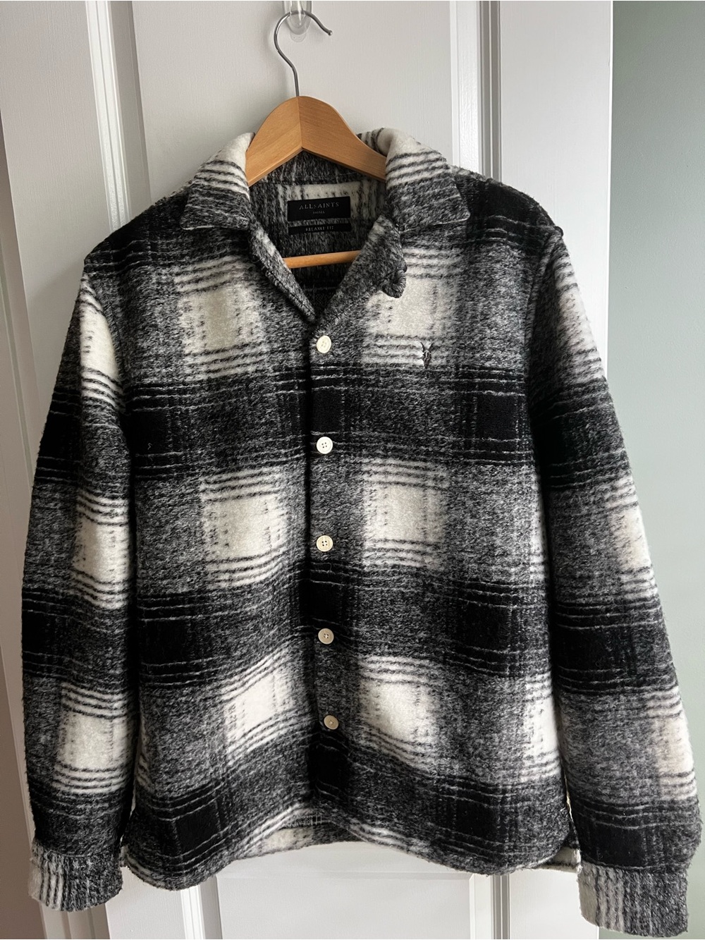 AllSaints Black & Cream Plaid Shacket